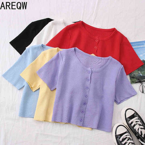

spring summer women clothing women knit t shirt crop 210507, White