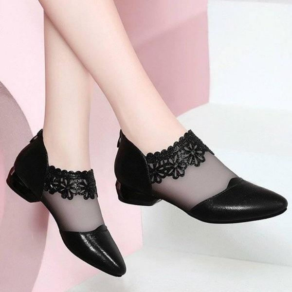 

women cool boots pointed toe thick heel gladiator buckle mesh ankle boot black spring/autumn shoes for woman