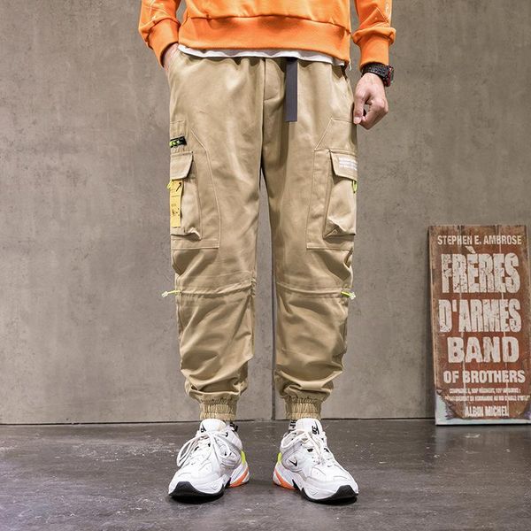 

pants men multi pockets tactical trousers retro loose tapered ankle-length military streetwear paint splatter men's, Black