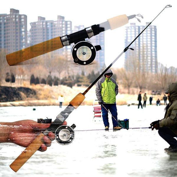 

winter pesca ice fishing 60 80 100cm mini rod portable carbon fiber spinning shrimp pole combo metal reels boat rods