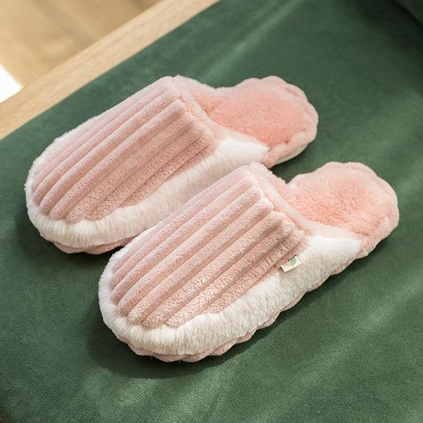 

women's winter indoor thermal flat shoes cotton slippers home bedroom simple household soft soled, Black