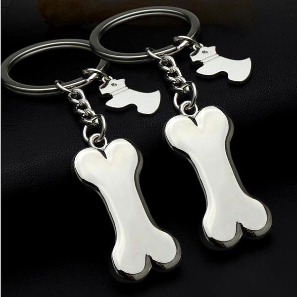 

keychains arrival handmade zinc alloy car key chain bone keychain pet chaveiro dog keyring bag pendant couple llavero birthday gift, Silver