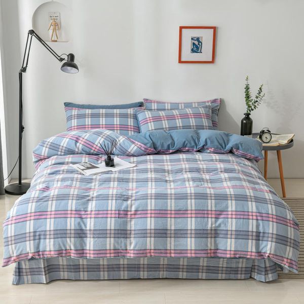 

bedding sets 2021 pure cotton washed sheet duvet cover checkered stripe four piece set kit blanket quilt