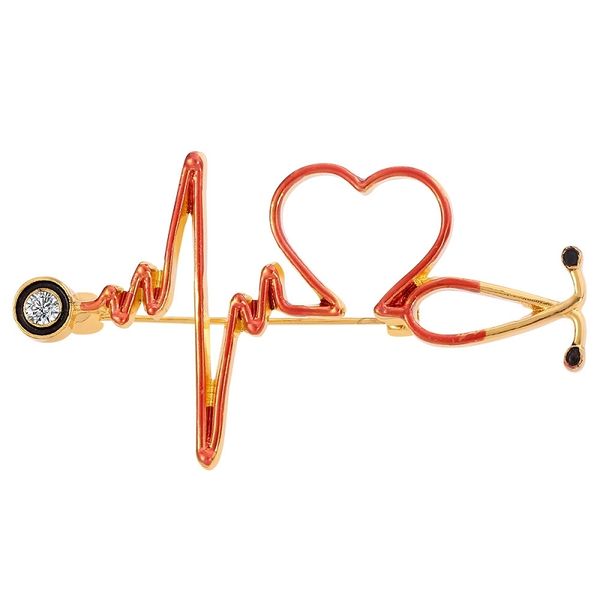 

medical medicine metal brooch pins stethoscope electrocardiogram heartbeat shaped nurse doctor enamel pin lapel jewelry gift, Gray