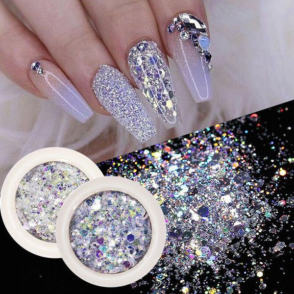 

boxes of sparkling hexagonal glitter nail crystal powder foil flake sequins tools art kits