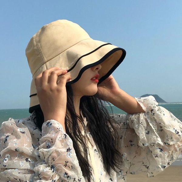 

wide brim hats women sunhat caps large reversible beach summer casual cotton wear floral fishing female bucket, Blue;gray