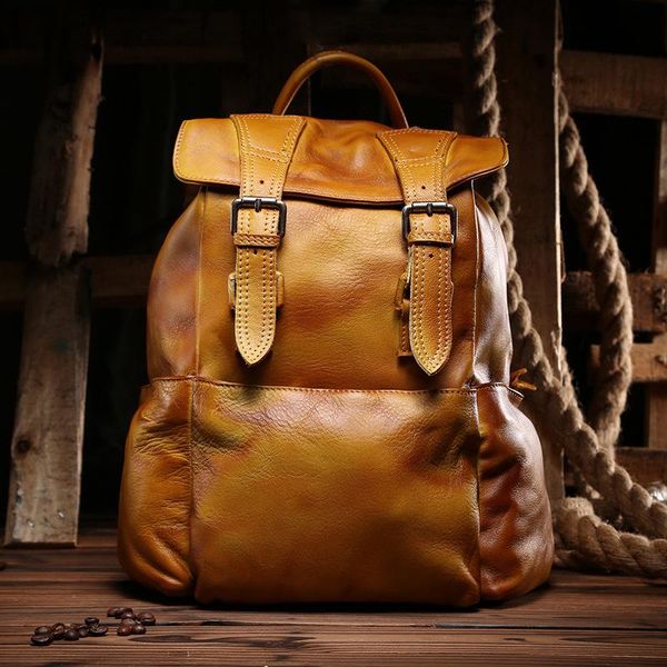 

backpack simple men genuine leather business bags for lapmale shool teenager boys