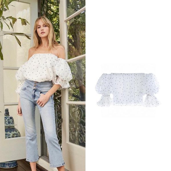 

women's blouses & shirts [jiang shuying same style] 2021 summer point one shoulder shirt blouse with bubble sleeve off super fairy, White