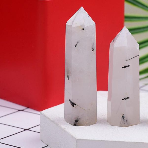 

decorative objects & figurines natural crystal black tourmaline quartz point reiki healing stone hexagonal prisms 50-80mm obelisk wand treat