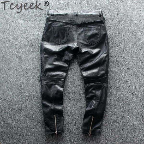 

men's pants genuine 200% leather men goatskin trousers motorcycle autumn winter mens homme fashion pantalon cuir lw, Black