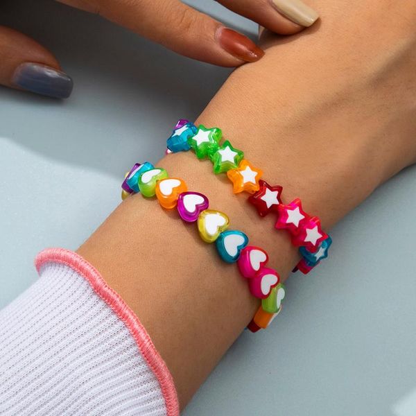 

charm bracelets lacteo 2pcs/set y2k candy rainbow color chain bangle bracelet for women bohemian heart star shape jewelry gifts, Golden;silver