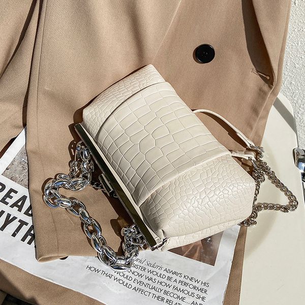 

clip design small stone pattern pu leather crossbody shoulder bags for women 2021 summer thick chain handbags female totes l003