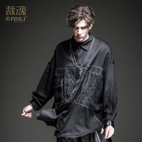 

spring style men's personality soul autumn dark mid-length black male long-sleeved shirt bc193513347 casual shirts, White;black