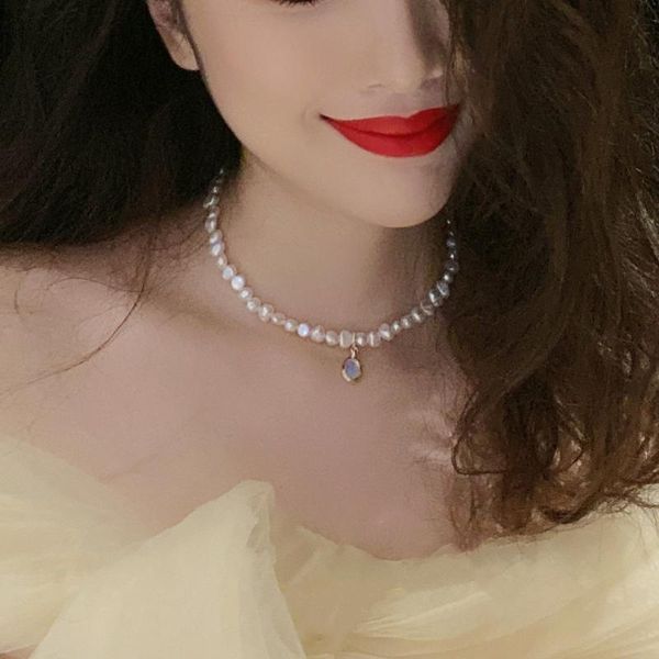 

chokers natural freshwater pearl necklace fashion sweet retro chain of clavicle women jewelry gift accessories, Golden;silver