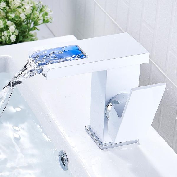 

basin faucet temperature sensor colors change bathroom sink cold water mixer tap waterfall single handle faucets