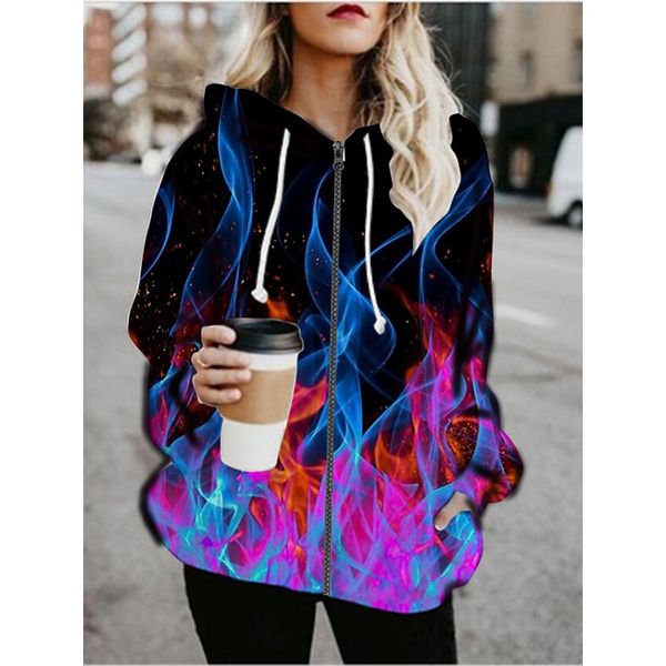 

unceremonious 3d printing zipper hoodied& sweatshirts jacket sports fall & winter regular coat loose active streetwear long sleeve print goi, Black