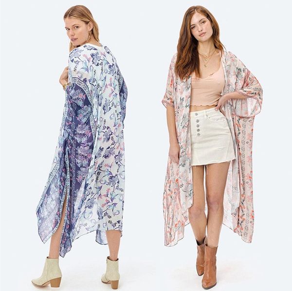 

women's blouses & shirts women floral print bohemian long kimono cardigan boho batwing sleeve casual beach holiday blouse swi, White
