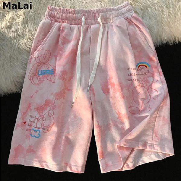 

women's shorts pink pant women casual tie dye heart embroidery high waist harajuku short female summer loose bottoms streetwear, White;black