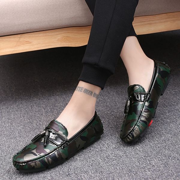 

men tassel loafers shoes luxury brand handmade casual leather penny loafers men italian fashion camouflage party shoes moccasins, Black