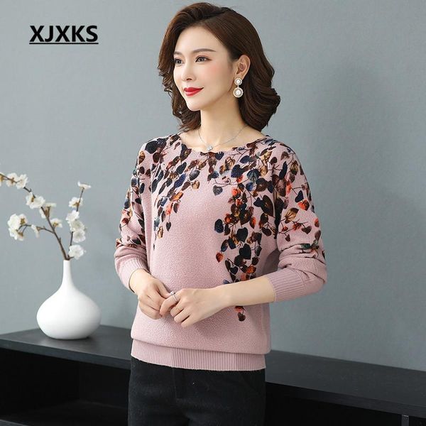 

women's sweaters xjxks loose plus size women printed sweater 2021 spring high-end 100% wool knitted pullover, White;black