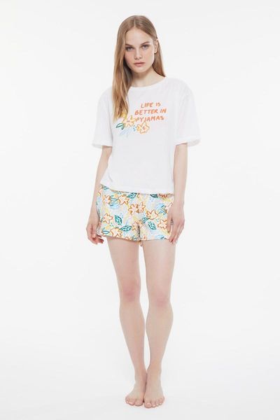 

men's sleepwear trendyol flower decorated the tagline knitted pajamas set thmss21pt0916, Black;brown