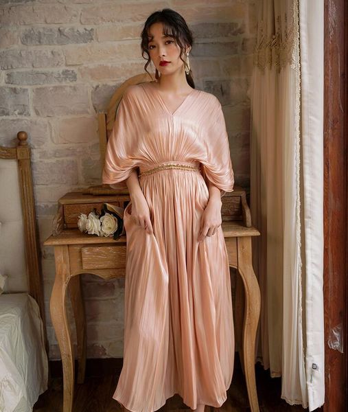 

v neck luxury pink chanpagne glitter shiny long party es lady vintage high waist pleated casual boho vacation, Black;gray