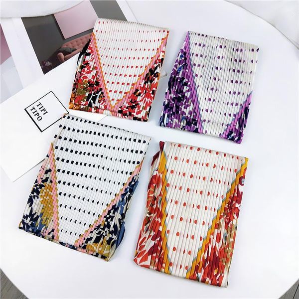 

scarves 70cm small silk crumple folded scarf square spring and autumn women pleated literary retro decorative, Blue;gray