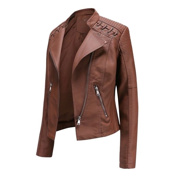 

spring winter female black pu leather loose turn-down collar zipper fashion womens wild locomotive jacket