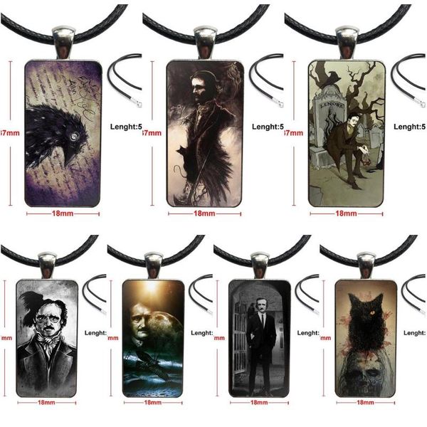 

pendant necklaces edgar allan poe for lovers friendship jewelry with steel plated glass cabochon choker long rectangle necklace, Silver