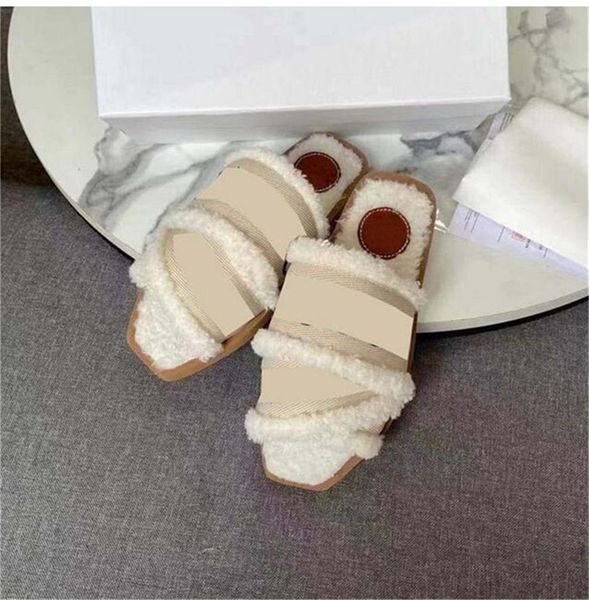 

2022 fashion women slides woody muller flat slippers winter fluffy furry slippers warm comfortable fuzzy girl flip flops, Black