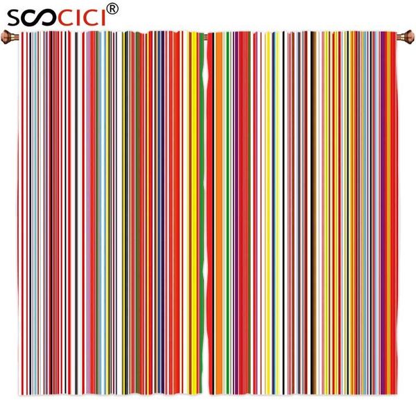 

curtain & drapes window curtains treatments 2 panels,rainbow colorful thin and thick vertical stripes with digital effect vibrant stylized l