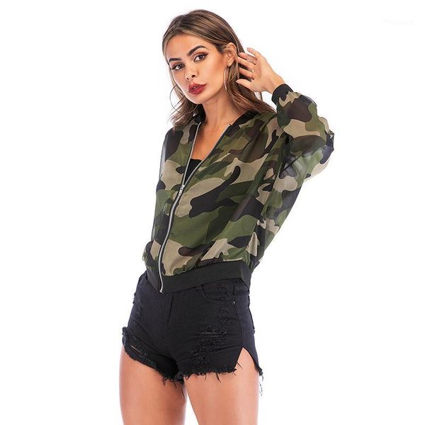 

women's jackets autumn thin section stand-up collar sunscreen camouflage all-match short jacket women 2021, Black;brown