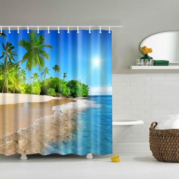 

shower curtains modern 3d forest bath curtain waterproof polyester green sea beach for 180*200cm blackout cortinas