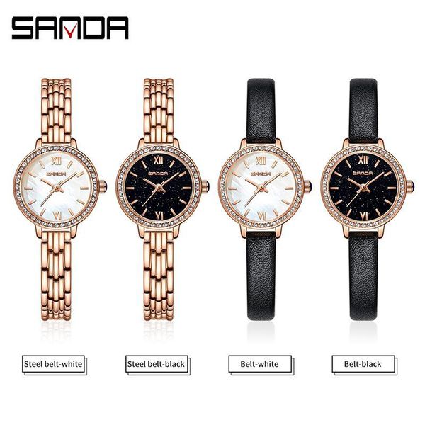 

wristwatches sanda ladies wrist watches dress gold watch women crystal diamond stainless steel strap quartz clock montre femme, Slivery;brown