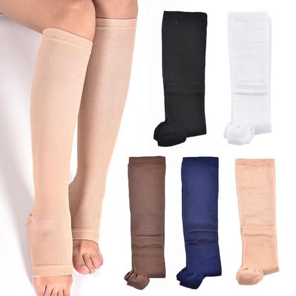 

sports socks knee high compression stockings men women elastic leg support open toe s-xl autumn winter for yoga, Black