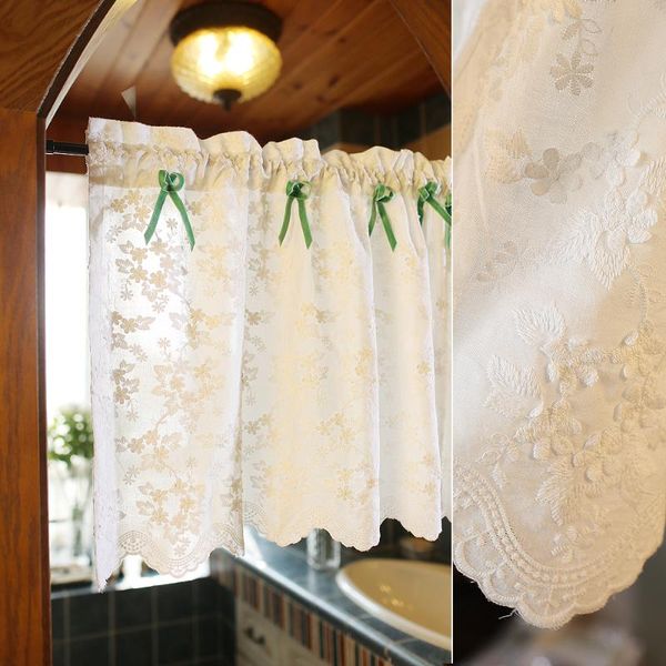 

mediterranean pure white flower embroidered half curtain kitchen and coffee shop & drapes