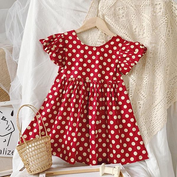 

girls summer retro polka dot halter red dress gentle temperament for birthday party girl's dresses, Red;yellow