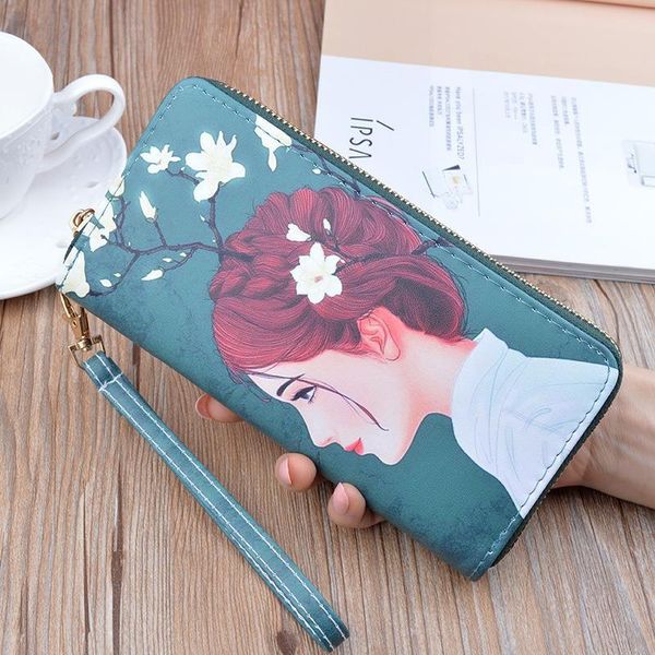 

female wallet pu leather character print long purse zipper cellphone bag cute designer women, Red;black