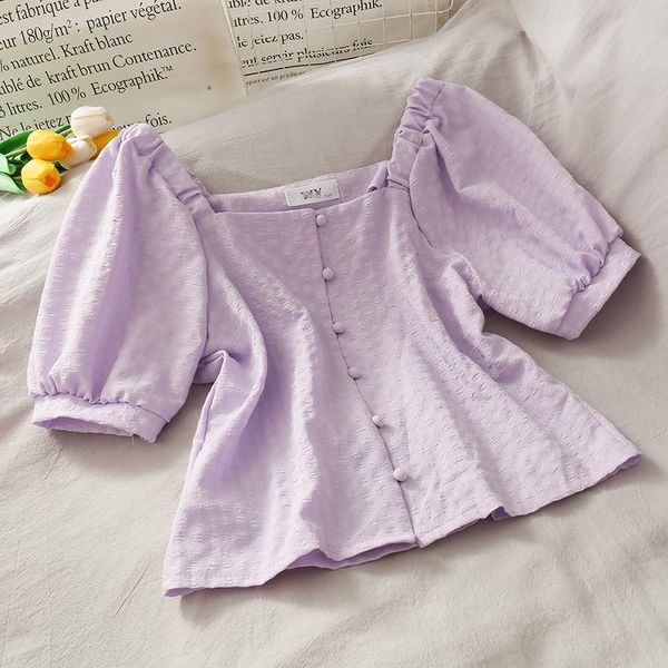 

women's blouses & shirts college style wind folds puff sleeve shirt female 2021 summer bandage blouse, White