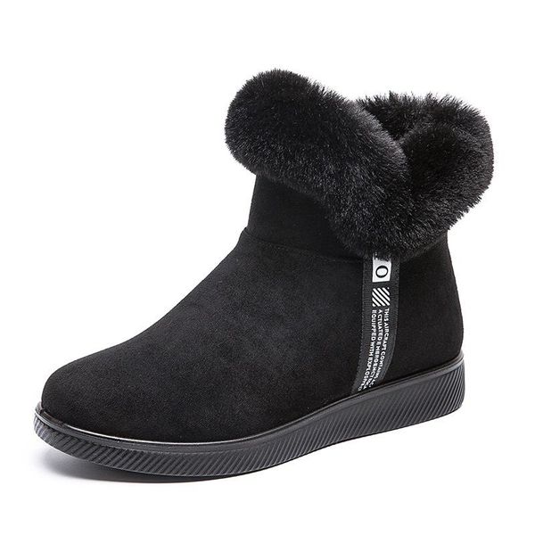

boots plush keep warm ankle suede leather women flat short ladies shoes brown non-slip winter plus size, Black