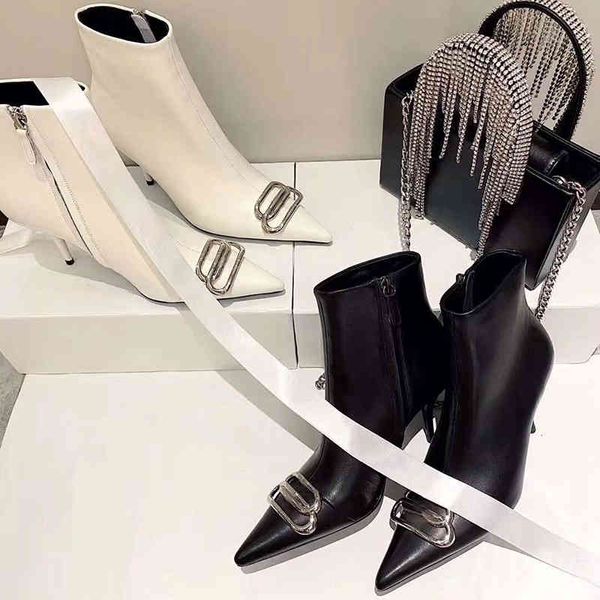 

boots quality women genuine leather winter boots pointed toe black stiletto heels ankle booties size35-41 dtxh