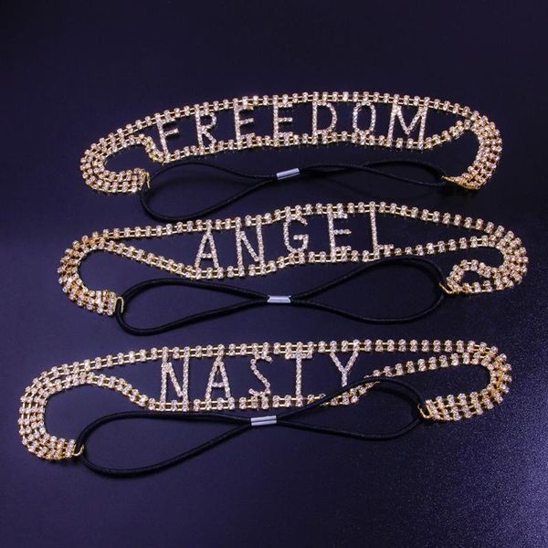 

hair clips & barrettes luxury zircon letter headband nasty angel om rhinestone hairband elastic headdress sparkly headwear accessories, Golden;silver
