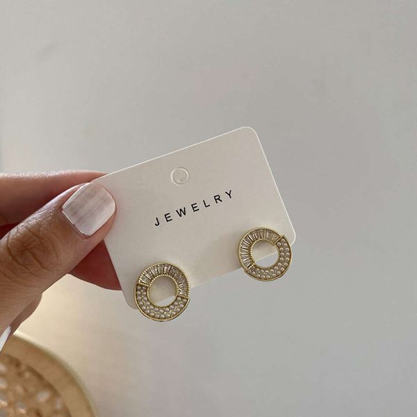 

s925 silver needle korean net red same geometric circle pearl zircon splicing earrings