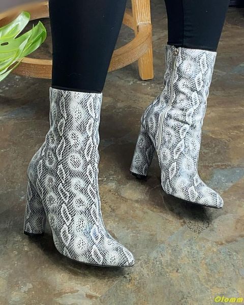 

boots 2021 high heel women's ankle comfortable thick zipper women shoes autumn winter quality, Black