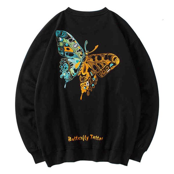 

men's hoodies & sweatshirts loose cotton sweatshirt for long sleeves, hooded shirt and hip hop butterfly embroidery, novelty, mvlu, Black