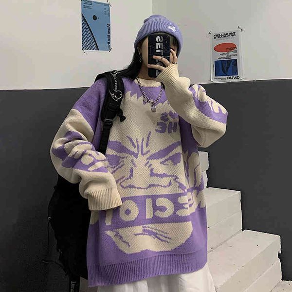 

women's sweaters desenhos animados anime camisola de malha pulÃ´ver feminino harajuku estilo retro jacquard outono inverno malhas roupas, White;black