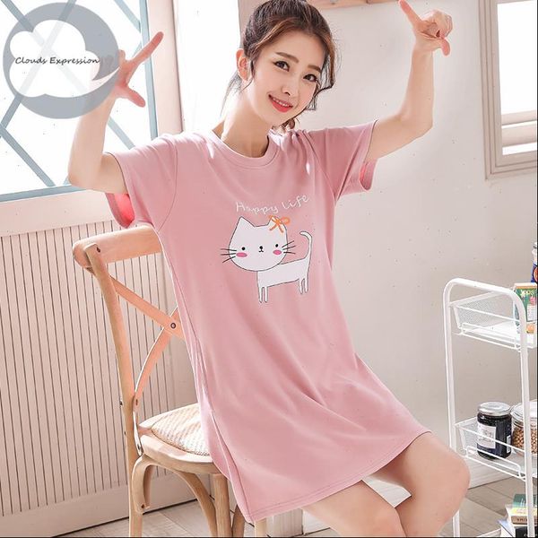 

arrival knitted cotton sleep women sleepwear lounge dress big girls cute nightgowns sleepshirts nightwear shirts homewear, Black;red