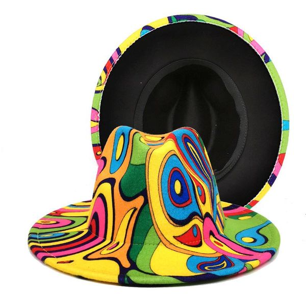 

wide brim hats 2021 digital printing woolen hat, female fashion men's fedora travel sun visor, jazz hat, Blue;gray