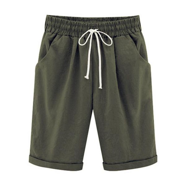

women's shorts woman cotton linen plus size lady casual short trousers solid color khaki black red blue pink -5xl 6xl 2021 summer, White;black