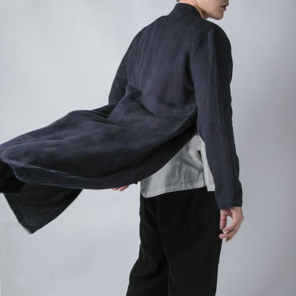 

men's jackets men black streetwear 2021 mens cotton linen jacket coat male chinese style hip hop long windbreaker overcoat plus si, Black;brown